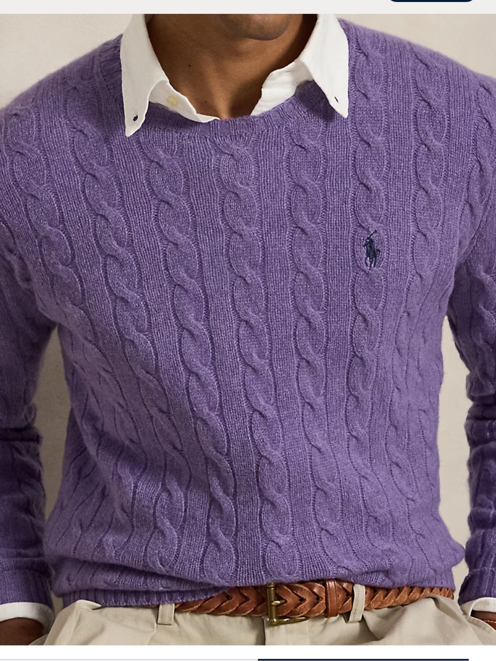 Ralph Lauren Lavender Cable-Knit Cotton Crewneck Sweater Size M